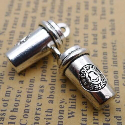 50pcs Coffee Cup Charms 10mm x 21mm DIY Jewelry Making Pendant antique silver color