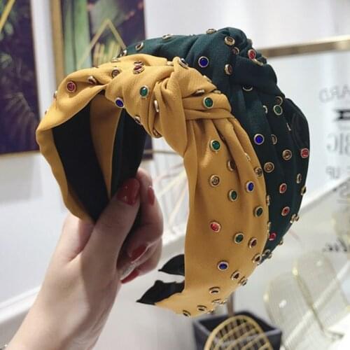 Imixlot 1PC Bohemian Women Elegant Shiny Rhinestone Top Knot Headband Hairbands Hair Holder Turban Fashion Hair Accessories