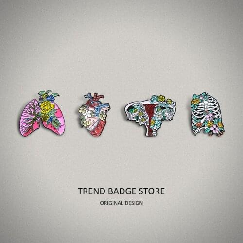 Trend flower visceral organ brooch heart uterine skeleton lung creative blossom fruition personality badge