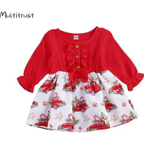 Toddler Baby Girls Christmas Denim Patchwork Cartoon Printed Tulle Dress+Headband Outfits Princess Party Dress Infant Children