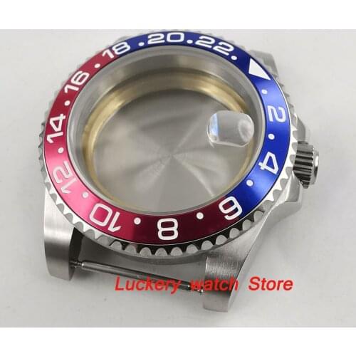 40mm GMT Sapphire glass blue and red bezel 316L stainless steel Watch Case fit ETA 2836 miyota8215 movement-BK36