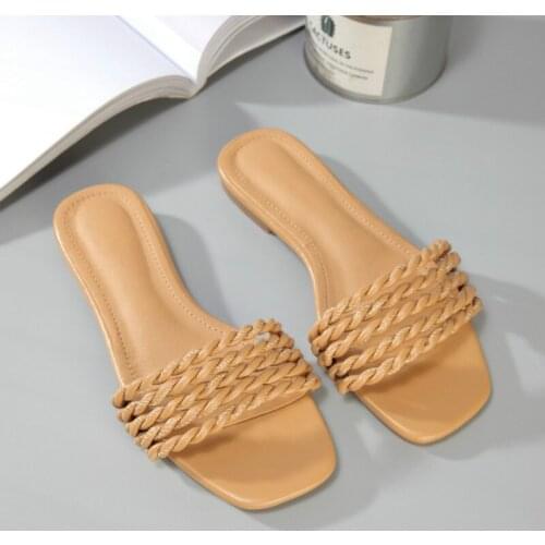 2021 New Fashion Weave Women Slippers Open Toe Flat with Casual Shoes Woman Slides Summer Breathable Outdoor Flip Flops