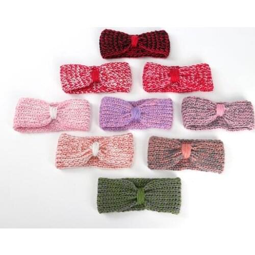25PCS Wholesale Newborn Turban Ear Winter Bowknot Headband Crochet Knitted Headwear Kids Hairband Headwrap Hair Band Accessories