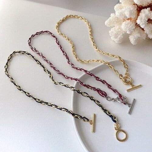 U-Magical Textured Multiple Braided Leather Twist Chokers Necklace for Women French Metallic Toggle Clasp Necklace Jewelry