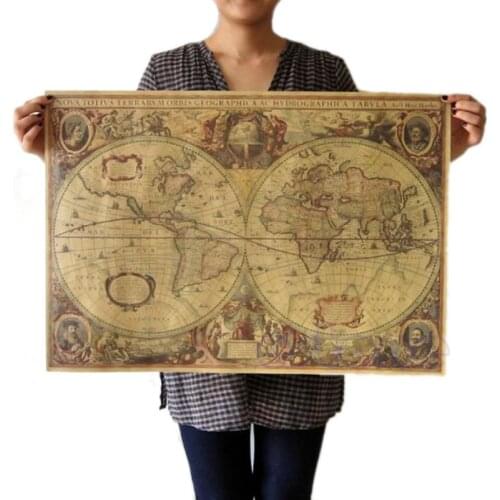 71x50cm Retro Vintage Old Globe World Map Matte Brown Paper Poster Home Decor