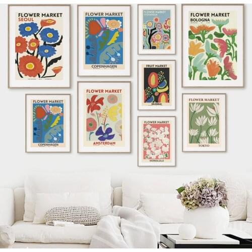 Vintage Flower Market City Lotus Abstract Wall Art Canvas Painting Nordic Posters And Prints Wall Pictures For Living Room Decor