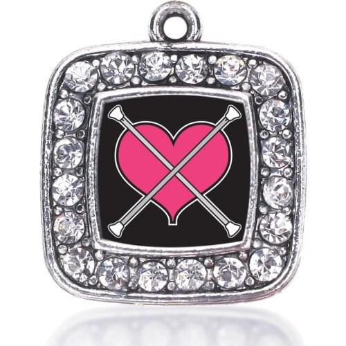 BATON TWIRLING SQUARE CHARM ANTIQUE SILVER PLATED CRYSTAL JEWELRY