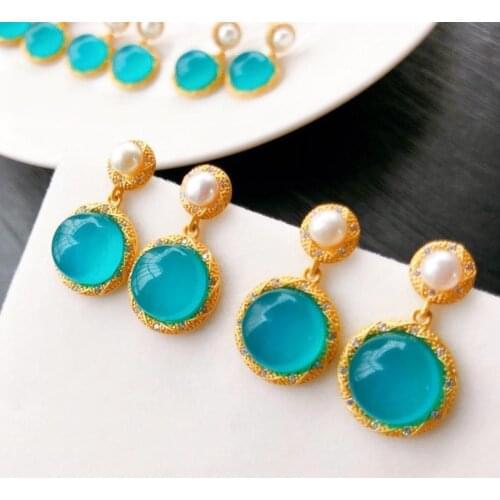 Sterling Silver Amazonite Earrings Pearl 2020 Summer Exquisite Refined Grace High-Grade Retro Jade Hong Kong Style Female