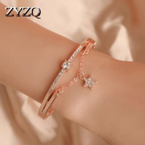 ZYZQ Romantic Luxury Bangle For Women With Lovely Star Shaped Pendant Women Accessories Jewelry With Shiny Stone Paved Wholesale
