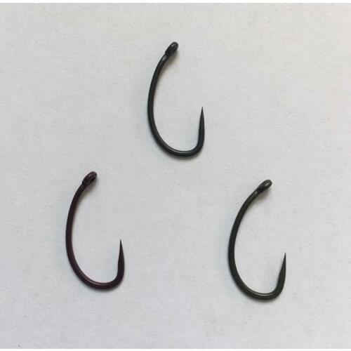 1000 x Camo Green Brown Dark GreyTeflon Coated Carp Hooks, Curve Shank T Style, Barbless for Carp Fishings/ Fishings/ Fishhooks