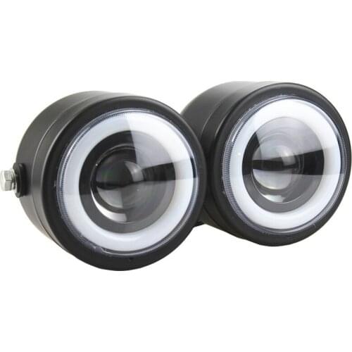12v Black Universal LED Angel Eyes Double Twin Headlight Front Dual Head Lamp Cafe Racer For Harley Honda Yamaha Suzuki Kawasaki