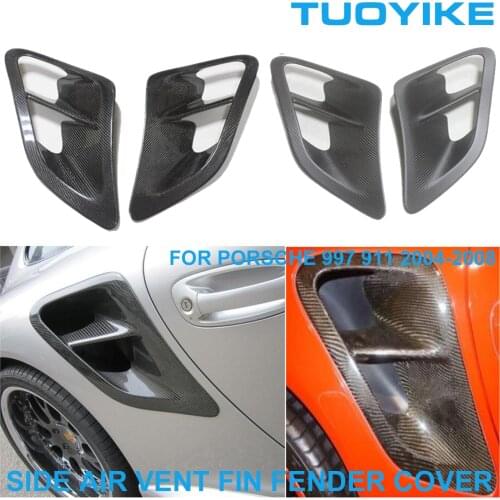 2PCS Car Styling Real Dry Carbon Fiber Rear Side Fender Air Vent Fin Intake Scoop Trim Cover Sticker For Porsche 997 911 2004-08