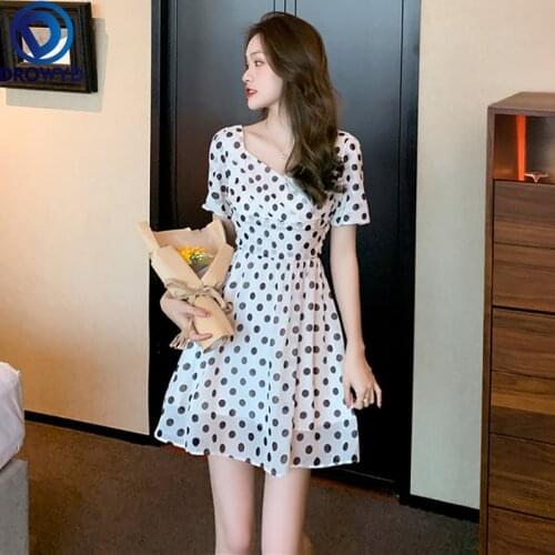 2021 Sexy Beach Mini Dress for Women Summer Fashion Short Sleeve V-neck Dot Print Dress Elegant Boho Nigth Party Dress Vestidos