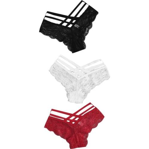 3PC Temptation Cross Bandage Panties Women Sexy Floral Lace Patchwork Low Waist Underwear Soft High Elastic Lingerie lenceria