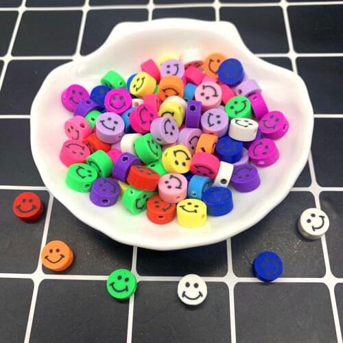 30pcs 10mm Smiling Face Beads Polymer Clay Spacer Loose Beads For Jewelry Making DIY Handmade Jewelry Crafts