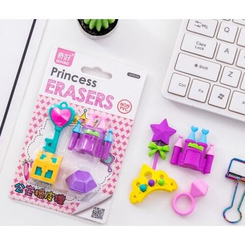 4pcs/pack Cute Castle Series Princess Eraser Non-toxic Soft Rubber Eraser Cartoon Gifts Pencil Eraser Reward Gifts For Student