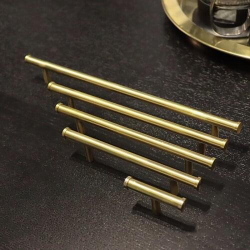 4PCS Gold Solid Brass Knobs European T Bar Handles Drawer Pulls Kitchen Cabinet Knobs and Handles Furniture Hardware GF57