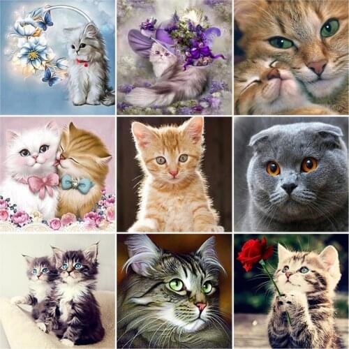 DIY Cat 5D Diamond Painting Full Round Drill Diamond Embroidery Flower Animal Mosaic Cross Stitch Rhinestone Wall Art Home Decor