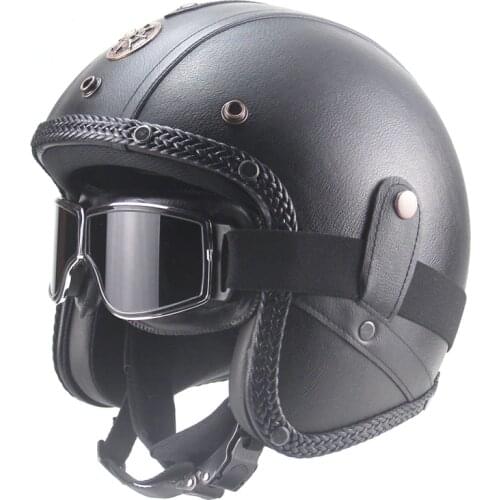 Free shipping PU Leather for Helmets 3/4 Motorcycle Chopper Bike helmet open face vintage motorcycle helmet