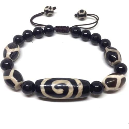 Black Spiral Dzi Beads Bracelet Small Longevity Beads Adjustable Fine Bracelet Jewelry