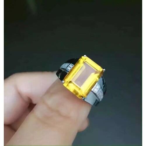 Men Ring Citrinel ring Natural real Yellow citrine and Purple Crystal 925 sterling silver 10*14mm big gemstone Fine jewelry