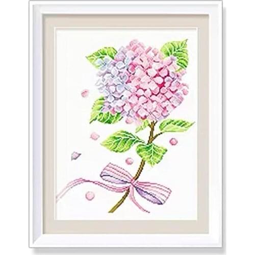 Hydrangea Flower and Green Leaves Single Flower Art Blooming Pink Petals Cross Stitch Kit Embroidery needlework set
