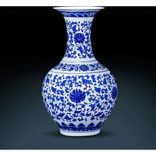 Jingdezhen Antique Blue And White Porcelain Lotus Flower Vase Chinese Classical Living Room Ornamental Decoration Ceramics vase