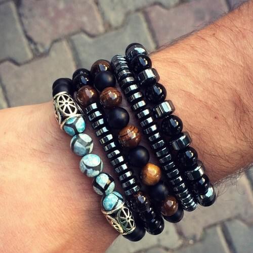 Katre Tiger Eye, Hematite, Onyx, Agate Stone Men Bracelet Set