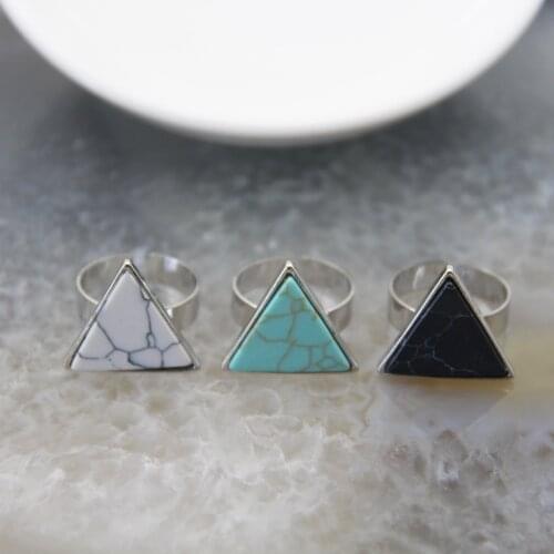 1Pc Natural Stone Triangle Adjustable Turquoises Rings,Trendy Woman Girls Finger Ring Party Anniversary Birthday Gift Jewelry