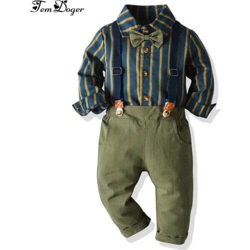 Tem Doger Baby Boy Clothing Sets 2019 Winter Infant Newborn Boys Clothes Striped Shirts+Overalls 2PCS Outfits Bebes Boy Clothing