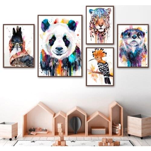 Colorful Lion Tiger Fox Parrot Panda Kids Wall Art Canvas Painting Nordic Posters And Prints Wall Pictures For Living Room Decor