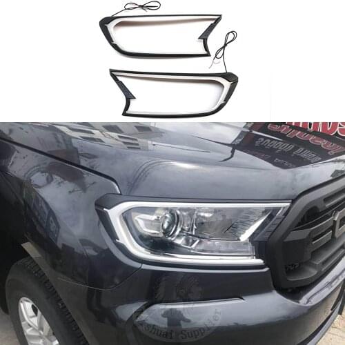 Headlight Cover Lamp Hoods With LED Matte Black Decorative Head Lamp Auto Parts Fit For Ford Ranger 2015-2020 4X4 Offroad