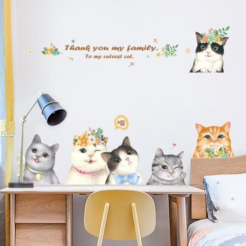 Cute Kitty Bedroom Bedside Wall Decoration Stickers Living Room Creative Cats Animal Family Background Decoration Mural Sticker