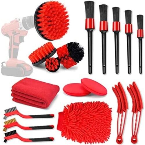 18Pcs Car Detailing Brush Set Drill Brush Wash Tool Car Wheel Interior Dashboard Air Outlet Bathroom Household Cleaning Kit