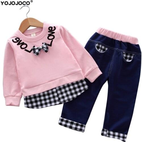 Baby girl clothes spring and autumn cotton suit 0-4 years old girl plaid letter printed sweater baby girl clothes two-piece suit