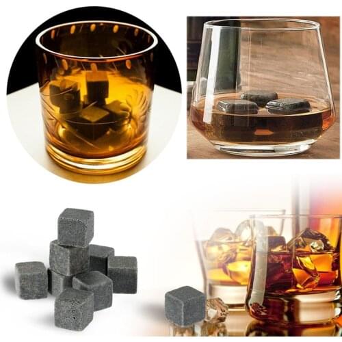Cooling Tools 9 Pcs Whiskey Stones Reusable Wine Drinks Cooler Ice Cubes Granite