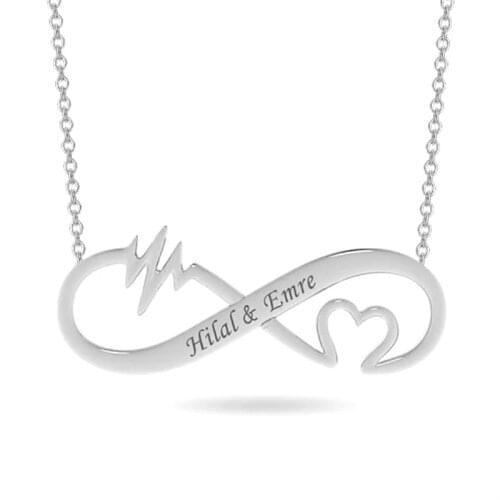 Personalized Infinity Name Necklace Pendant Custom Heart Rate Necklace Birthday Gift for Her 925 Sterling Silver Engrave Letters