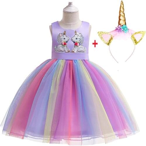 Girl Unicorn Dress Kids Christmas Birthday Party Cosplay Princess Costume For Girl Clothing Children Fantasy Tutu Lace Dresses