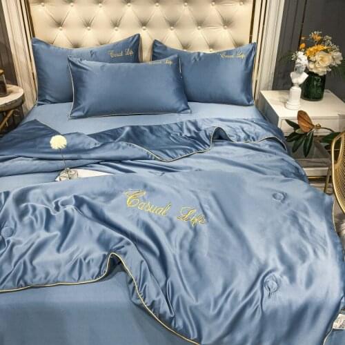 Bedding silk summer quilt four-piece summer cool quilt three-piece air-conditioning quilt solid color embroidery quilt core