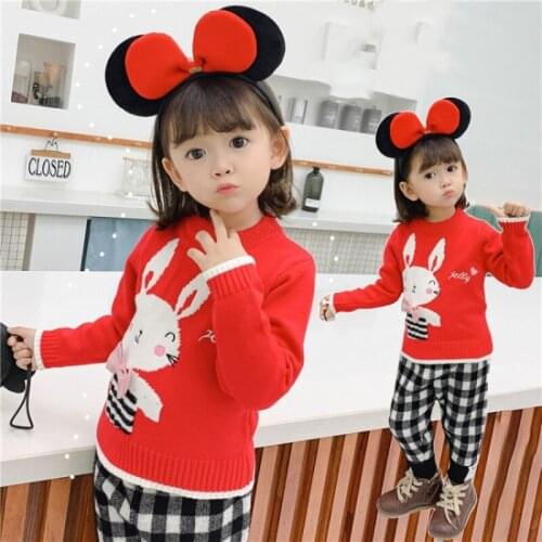 Girl Sweater Kids Baby Toddler Tops 2021 Rabbit Thicken Warm Winter Autumn Wool Knitting Cashmere Christmas Children Clothing