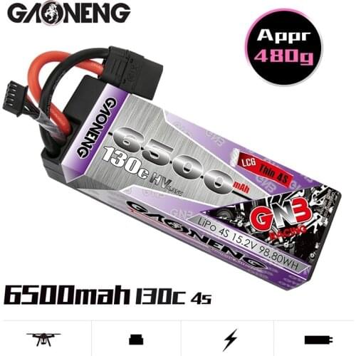 Gaoneng GNB 6500mAh 4S 15.2V 130C HV Thin Hardcase LiPo Battery Pack XT90 EC5 Plug for 1:8 1/8 RC Car Four Drive Off-Road Boat