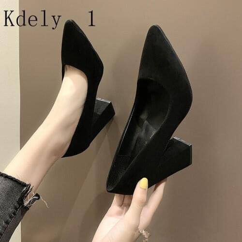 High Heels Women Pumps Sexy Nightclub Wedding casual shoes Pointed Toe Parties Dress Slip-on Summer Flock Shallow Square Heel