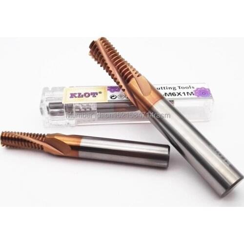 KLOT HRC60 TiCN Coated Solid Carbide Thread Mill BSP(G) BSPT(RC) 1/2"-14*D16 Spiral Helical