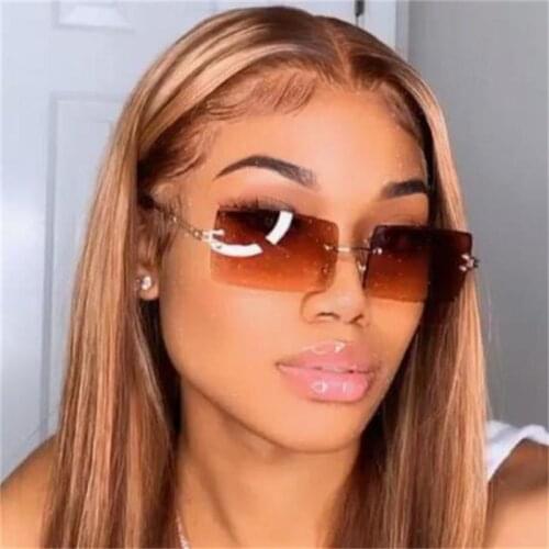 Gorgeous Rimless Rectangle Sunglasses Women Men Shades Luxury Designer Retro Glasses 2021 Popular Brown Sunglasses Small UV400