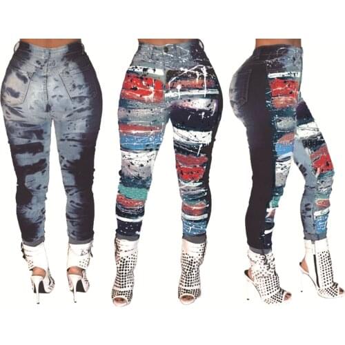 Wanghongyue Spring 2021 Womens Casual Fashion Icon Jeans Digital Print Casual Pants Tight-fitting leggings in S-3XL