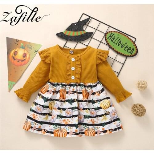 ZAFILLE 1-4Y Toddler Kids Girl Halloween Dress Pumpkin Printed Cotton Dress For Girls Party Festival Chidlren Clothing Girls
