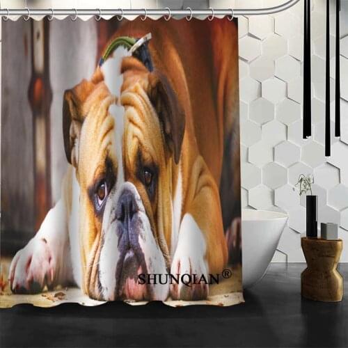 Best Nice Custom English Bulldog Shower Curtain Bath Curtain Waterproof Fabric Bathroom Curtain MORE SIZE A6.1-47