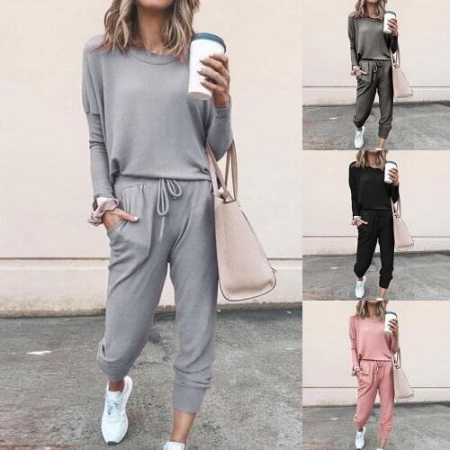2pieces Set Women Sweatsuits Set 2021 New Outfits Soft Loose Long Sleeve Workout Sports Suit Trasuits