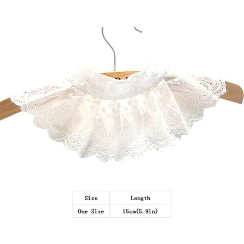 1Pc Women Decorative Embroidery Floral Lace Pleated Spread Blouse Fake False Collar Solid Color Hollow Out Scalloped Trim