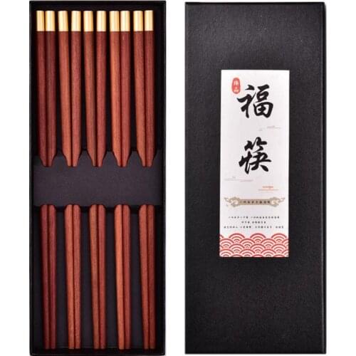 2-5 Pairs of Food Sticks Chinese Natural Wood Chopsticks Japanese Korean Style Tableware Gift Box Set Housewarming Gifts